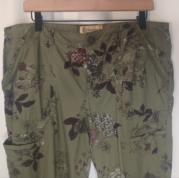 Democracy Womens Forest Fairy Grunge Floral Cargo Pants 14 Green Utility Boho - Picture 2 of 11